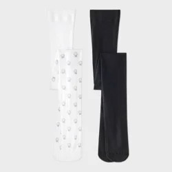 Girls' 2pk Sparkle Shells Nylon Tights - Cat & Jack™ White/Silver/Black M
