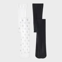 Girls' 2pk Sparkle Shells Nylon Tights - Cat & Jack™ White/Silver/Black L