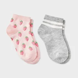 Girls' 2pk Textured Strawberry and Striped Ankle Socks - art class™ Pink/Gray M