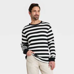 Men's Vintage Long Sleeve Texture Crewneck Shirt - Goodfellow & Co™ Navy Blue L