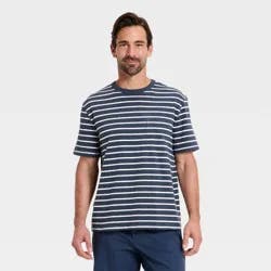 Men's Vintage Short Sleeve Pocket T-Shirt - Goodfellow & Co™ Navy Blue/White Striped XL