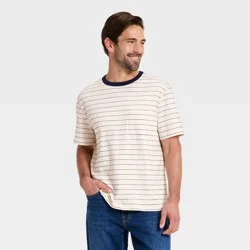 Men's Vintage Short Sleeve Pocket T-Shirt - Goodfellow & Co™ Cream/Navy Stripe M
