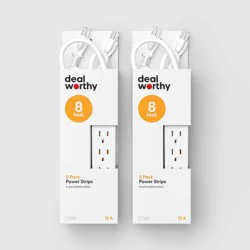 2pk 8' 6 Outlet Strip White - Dealworthy™