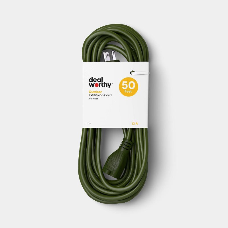slide 1 of 3, 50' Outdoor Extension Cord Green - Dealworthy™, 1 ct