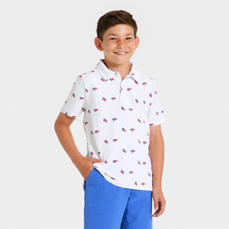 slide 1 of 3, Boys' 4th of July Textured Golf Polo Shirt - All In Motion™ White M, 1 ct