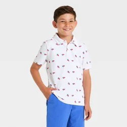 Boys' 4th of July Textured Golf Polo Shirt - All In Motion™ White M