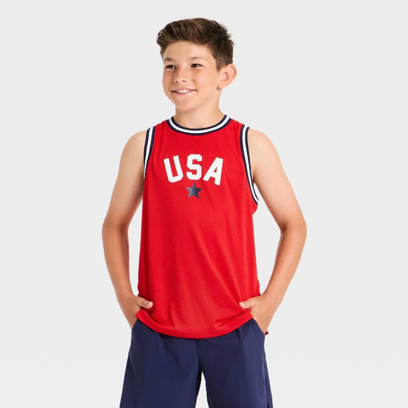 slide 1 of 4, Boys' 4th of July Tank Top - All In Motion™ Red S, 1 ct