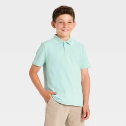 Boys' Short Sleeve Golf Polo Active T-Shirt - All In Motion™ Light Teal Green M