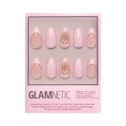 Glamnetics Lover's Crest Fake Nails: Light Pink, Almond Shape, Gloss Finish, 30 Pieces