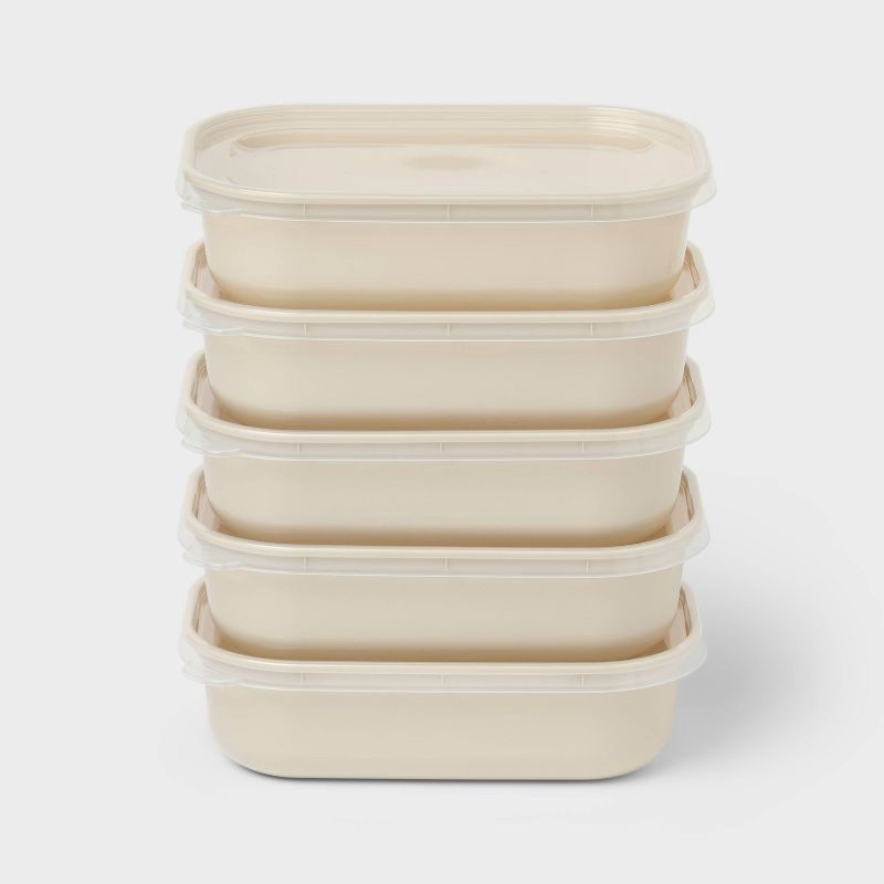 slide 1 of 3, 10pc (Set of 5) Single Compartment Plastic Meal Prep Container Set Oatmeal - Room Essentials™, 10 ct
