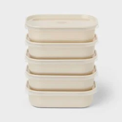 10pc (Set of 5) Single Compartment Plastic Meal Prep Container Set Oatmeal - Room Essentials™