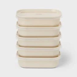 10pc (Set of 5) Single Compartment Plastic Meal Prep Container Set Oatmeal - Room Essentials™