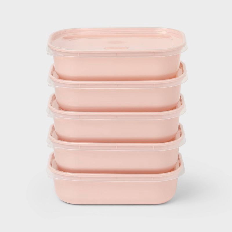 slide 1 of 3, 10pc (Set of 5) Single Compartment Plastic Meal Prep Container Set Pink - Room Essentials™, 10 ct