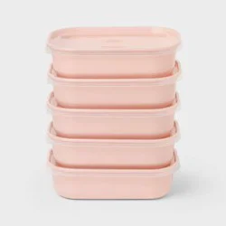 10pc (Set of 5) Single Compartment Plastic Meal Prep Container Set Pink - Room Essentials™