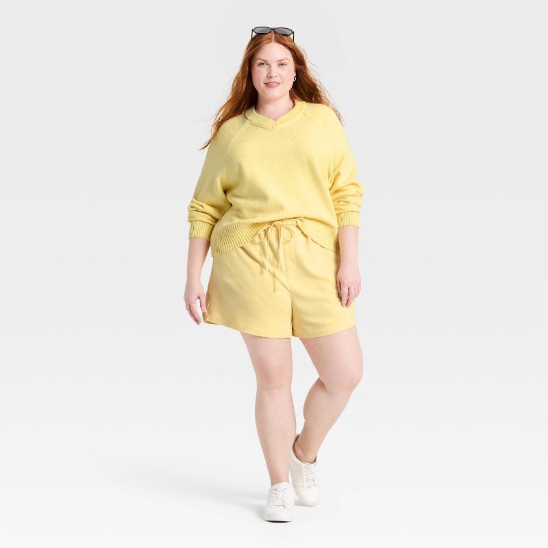 slide 3 of 3, Women's Long Sleeve High V-Neck Pullover Sweater - A New Day™ Light Yellow XXL, 1 ct