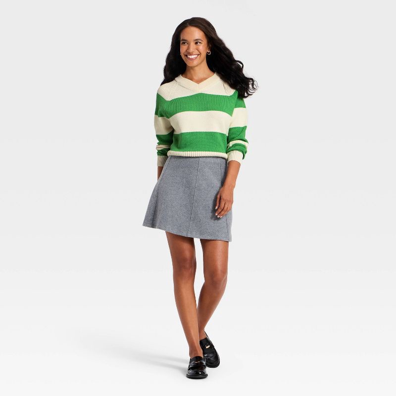 slide 3 of 3, Women's Long Sleeve High V-Neck Pullover Sweater - A New Day™ Green XL, 1 ct