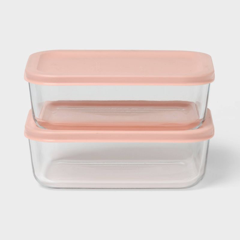 slide 1 of 3, 4pc (Set of 2) 4c Rectangular Glass Food Storage Container Set Pink - Room Essentials™, 4 ct