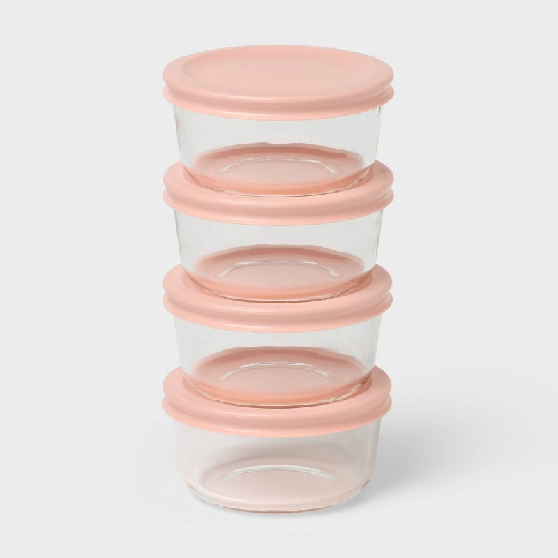 slide 1 of 3, 8pc (Set of 4) 1c Round Glass Food Storage Container Set Pink - Room Essentials™, 8 ct
