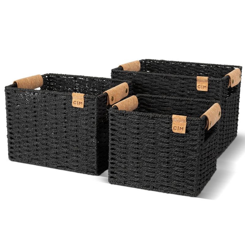 slide 1 of 11, CleverMade 3pk Nested Paper Basket Charcoal, 3 ct