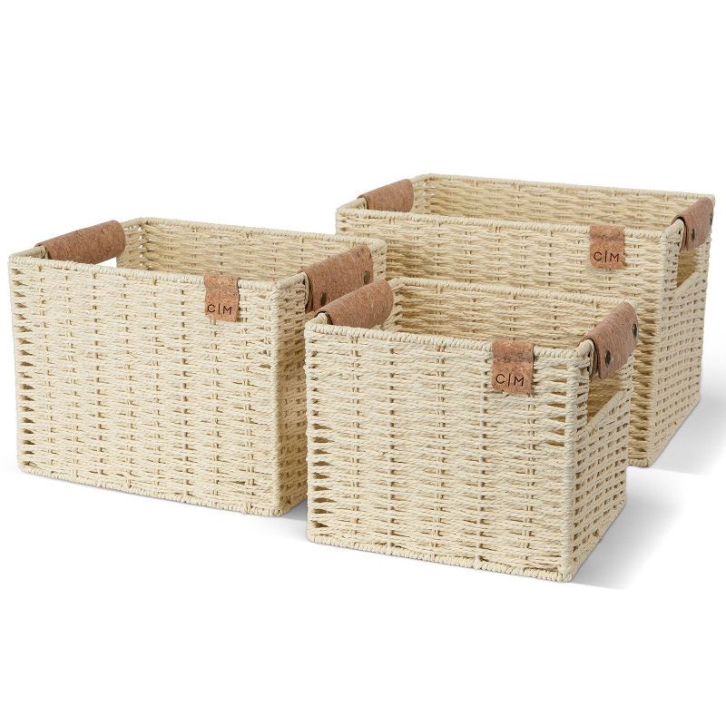 slide 1 of 10, CleverMade 3pk Nested Paper Basket Cream, 3 ct