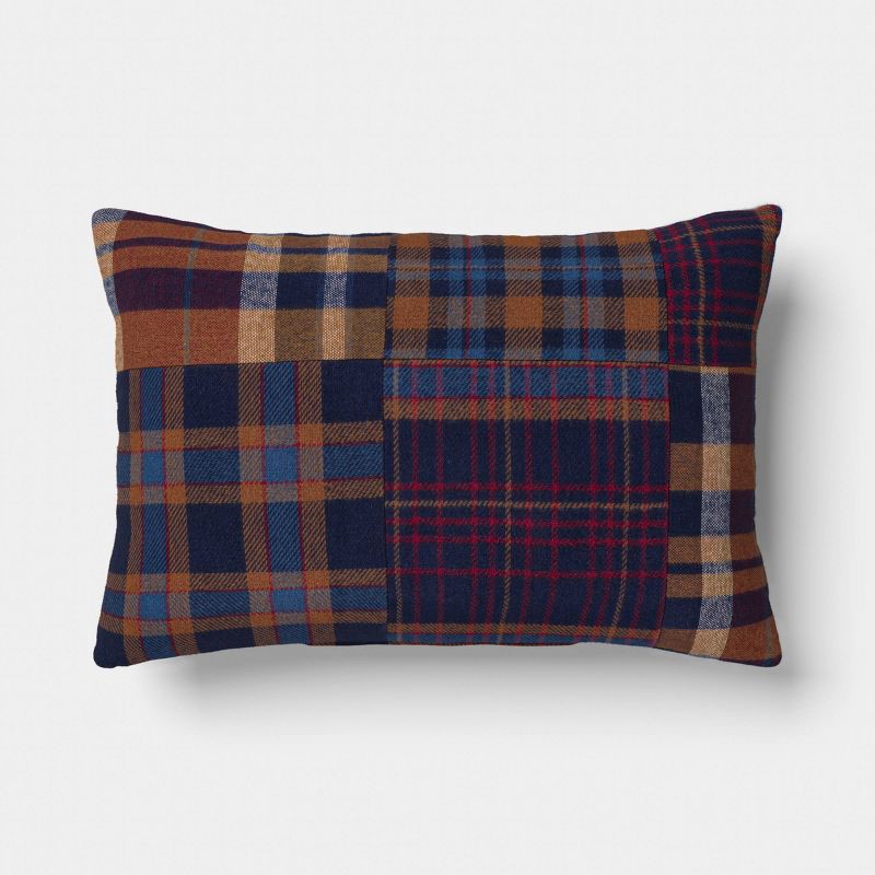 slide 1 of 5, 14"x20" Lumbar Woven Plaid Patchwork Pillow - Room Essentials™, 1 ct