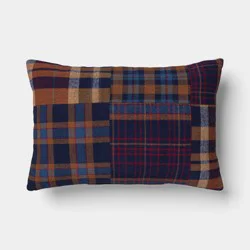14"x20" Lumbar Woven Plaid Patchwork Pillow - Room Essentials™