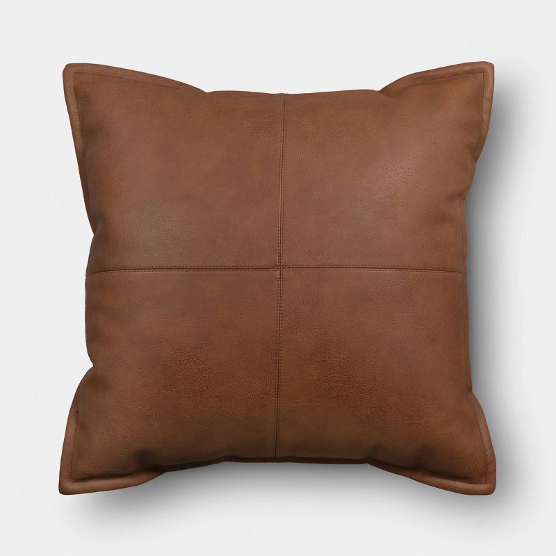 slide 1 of 6, 18"x18" Faux Leather Throw Pillow Brown - Room Essentials™, 1 ct