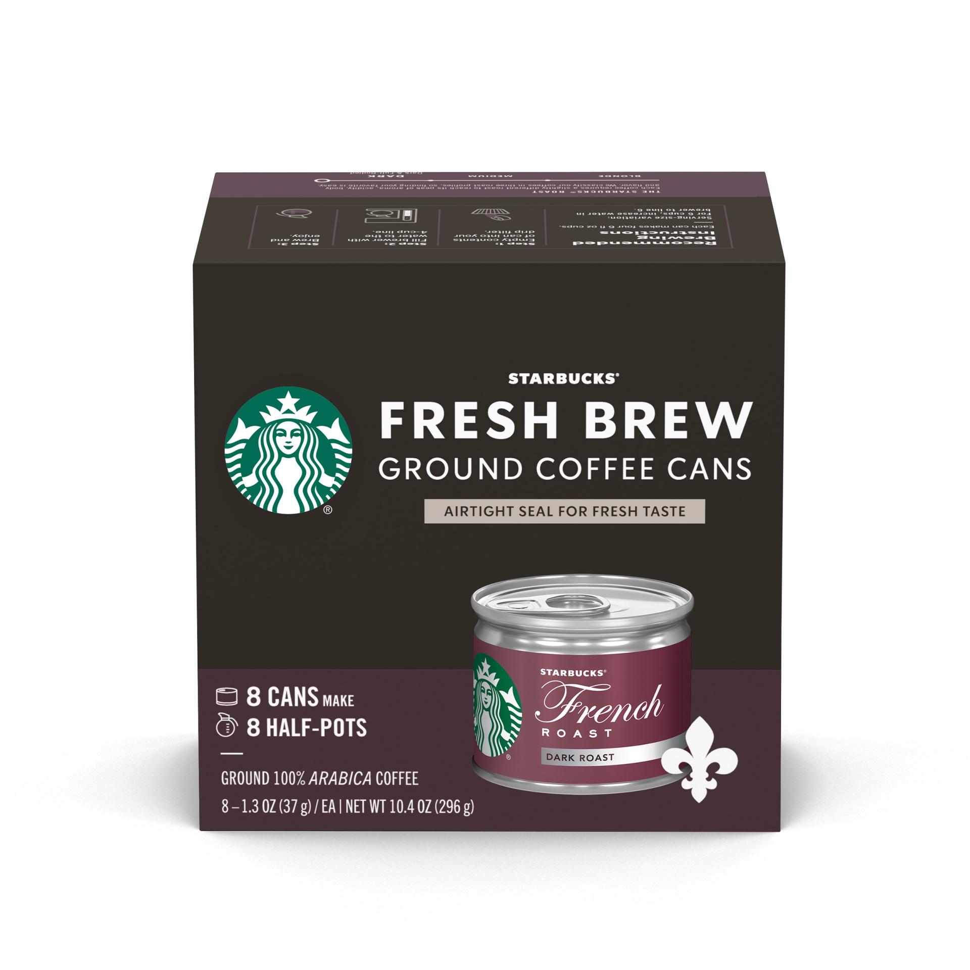 slide 1 of 7, Starbucks Dark Roast Fresh Brew Ground Coffee Cans, French Roast, 8 ct; 1.3 oz