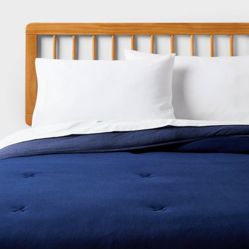slide 1 of 4, Full/Queen Jersey Comforter Blue for Dorm - Room Essentials™, 1 ct
