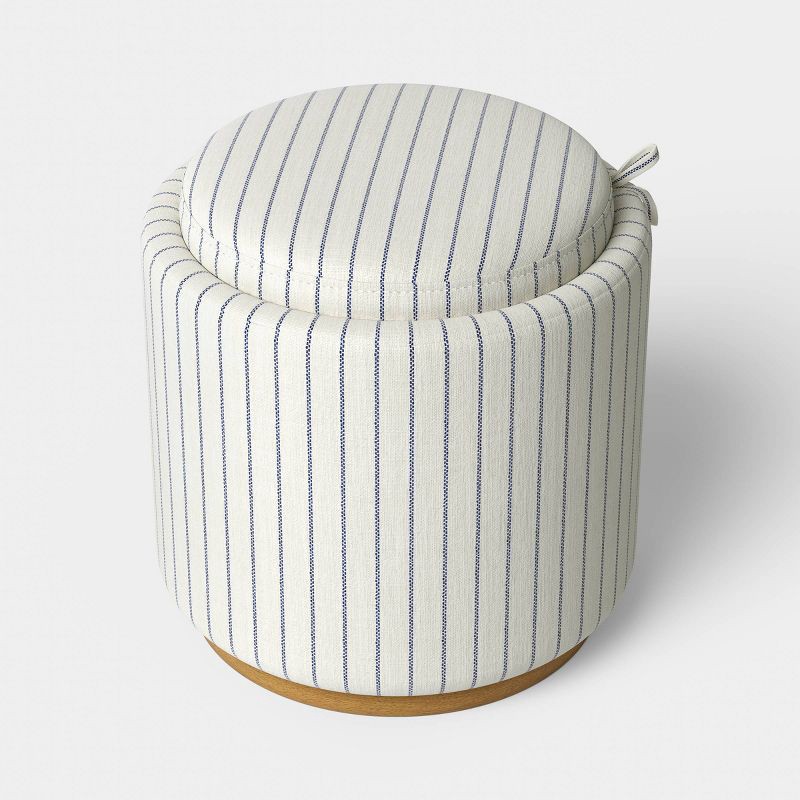 slide 1 of 7, Dorm Round Upholstered Storage Ottoman Navy Stripes - Room Essentials™, 1 ct