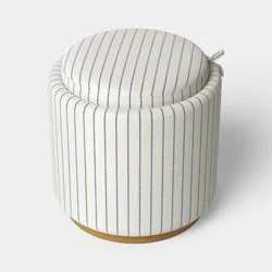 Dorm Round Upholstered Storage Ottoman Navy Stripes - Room Essentials™