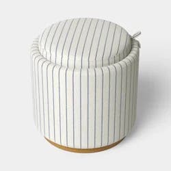 Dorm Round Upholstered Storage Ottoman Navy Stripes - Room Essentials™