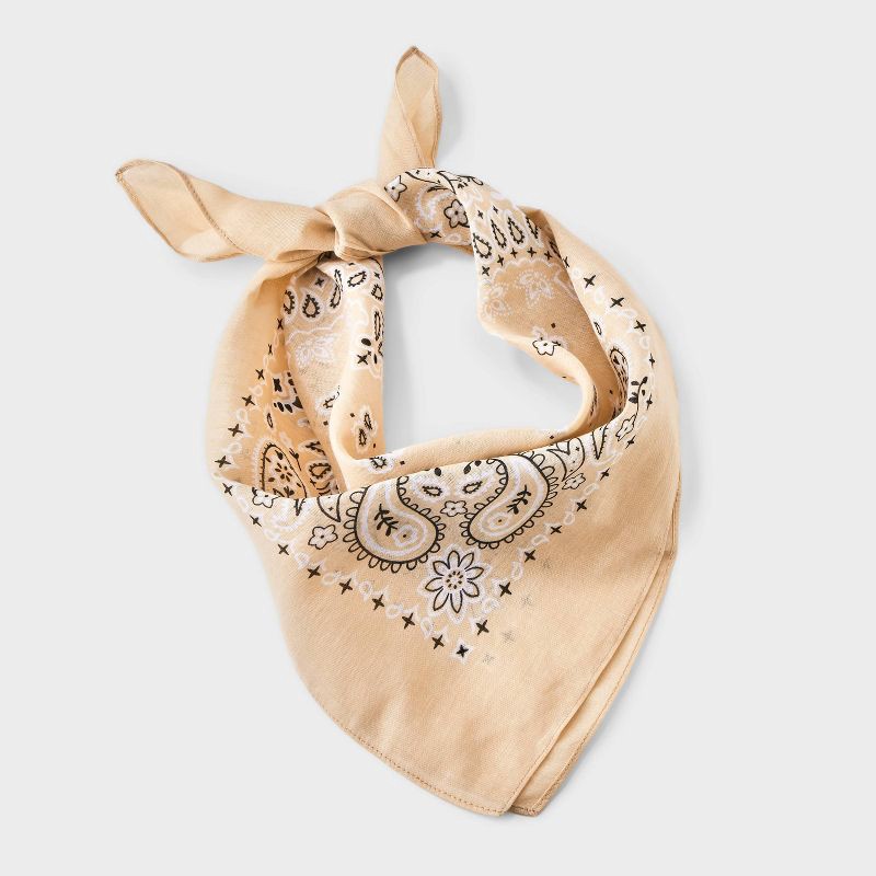slide 2 of 4, Cotton Circular Pattern Paisley Bandana Scarf - Universal Thread™ Tan, 1 ct