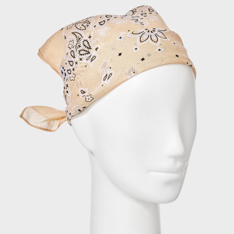 slide 3 of 4, Cotton Circular Pattern Paisley Bandana Scarf - Universal Thread™ Tan, 1 ct