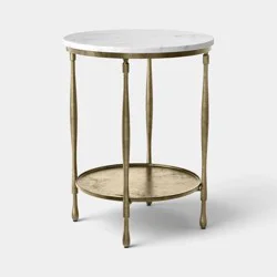 Threshold Cast Metal and Carrara White Marble Side Table Antique Brass Finish - Fully Assembled
