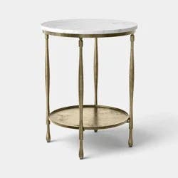 Threshold Cast Metal and Carrara White Marble Side Table Antique Brass Finish - Fully Assembled