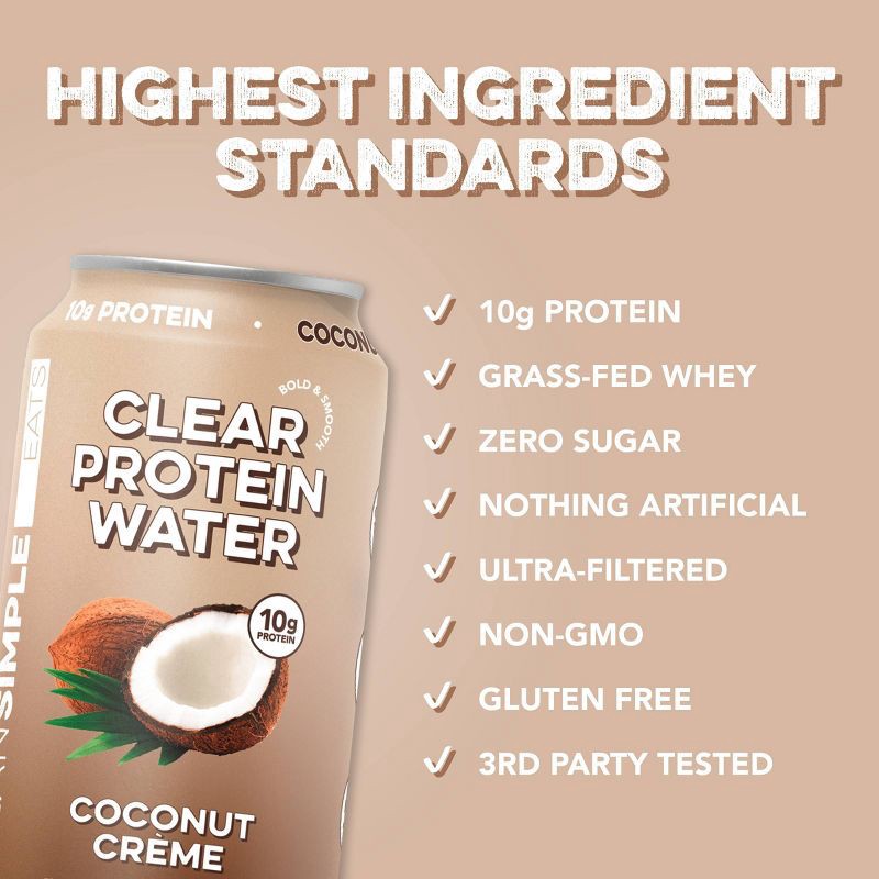 slide 3 of 9, Clean Simple Eats Clear 10g Protein Water Coconut Creme - 12 fl oz Can, 10 gram, 12 fl oz