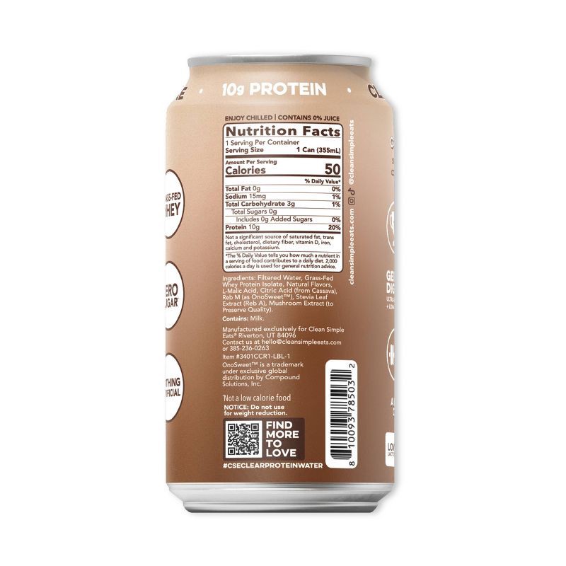 slide 9 of 9, Clean Simple Eats Clear 10g Protein Water Coconut Creme - 12 fl oz Can, 10 gram, 12 fl oz