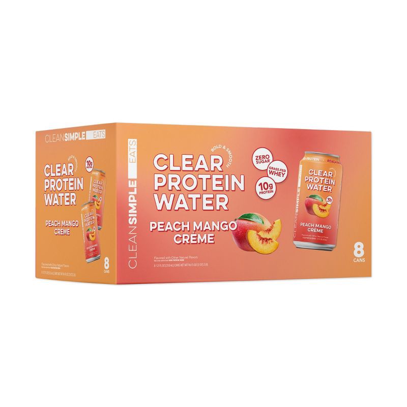 slide 1 of 8, Clean Simple Eats Clear 10g Protein Water Peach Mango Creme - 8pk/12 fl oz Cans, 10 gram, 8 ct, 12 fl oz