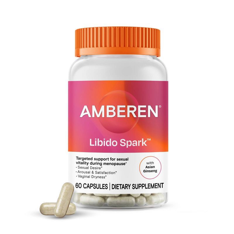 slide 1 of 8, Amberen Libido Spark Menopause Dietary Supplement Capsules, Supports Sexual Desire, Arousal and Satisfaction, Vaginal Dryness During Intimacy - 60ct, 60 ct