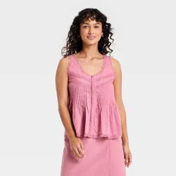 Women's Pintuck Lace Tank Top - Universal Thread™ Mauve XL