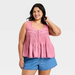 Women's Pintuck Lace Tank Top - Universal Thread™ Mauve XXL