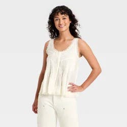 Women's Pintuck Lace Tank Top - Universal Thread™ Cream M