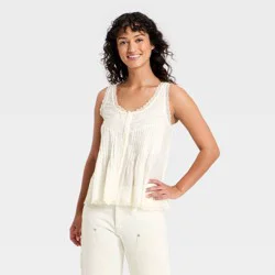 Women's Pintuck Lace Tank Top - Universal Thread™ Cream L