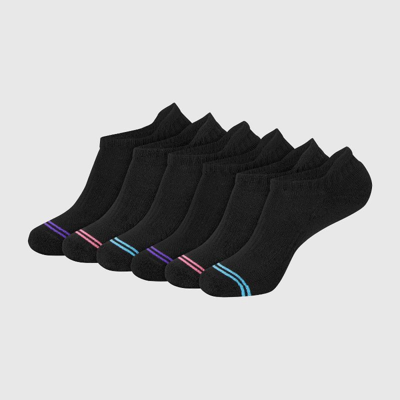 slide 1 of 5, Hanes Premium Women's 6pk Cool Comfort Cushioned Heel Tab Socks - Black 5-9, 6 ct