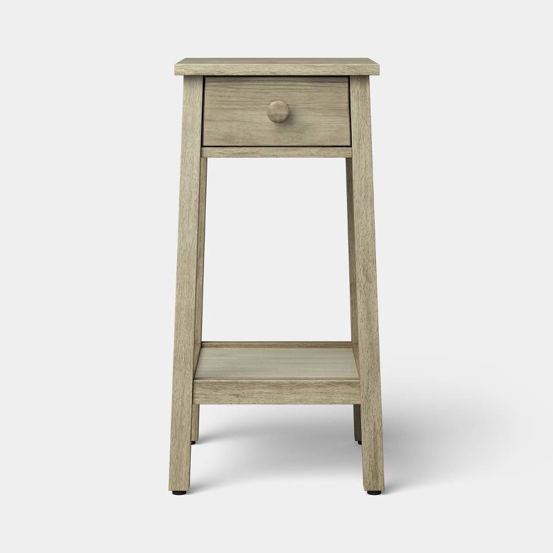 slide 1 of 1, Room Essentials Narrow Traditional Side Table with One Drawer and Shelf Natural - Fully Assembled, 1 ct