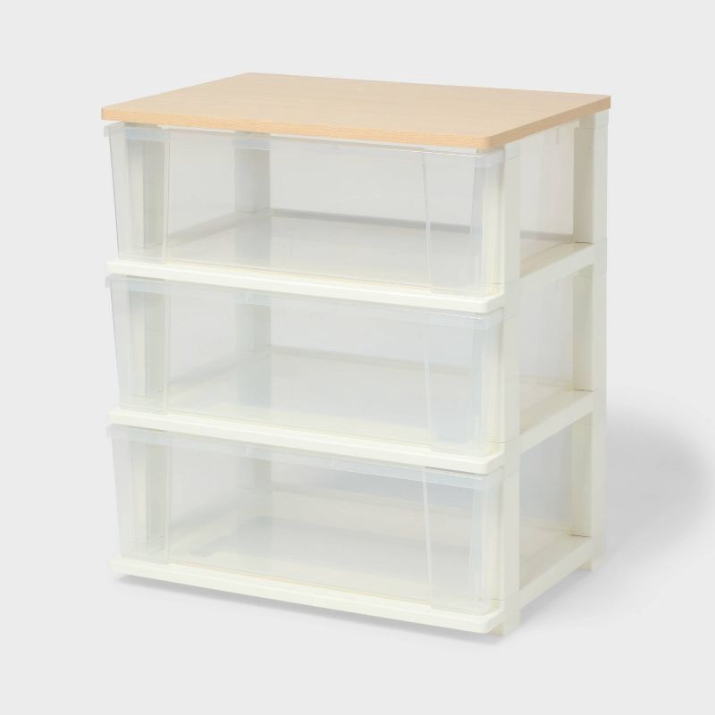 slide 1 of 3, 3 Drawer Rolling Tower with Natural Finish Top - Brightroom™, 1 ct