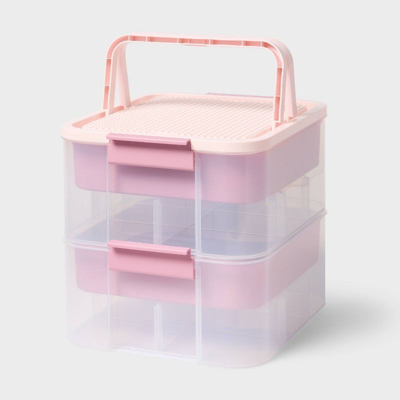 slide 1 of 4, Building Brick Play Latching Stacking Storage Pink - Brightroom™, 1 ct