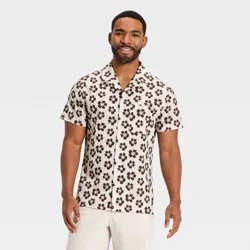 Men's Hibiscus Print Grid Woven Button-Down Shirt - All In Motion™ White M