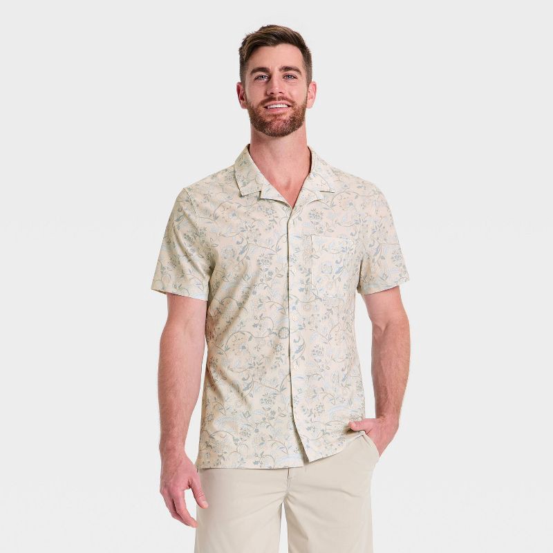 slide 1 of 3, Men's Seersucker Button-Down Shirt - All In Motion™ Cream S, 1 ct